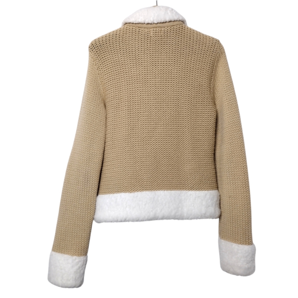Tilt Vintage Y2K Beige Knit Jacket with White Sherpa Trim Soft Girl/Coquette - Picture 7 of 8
